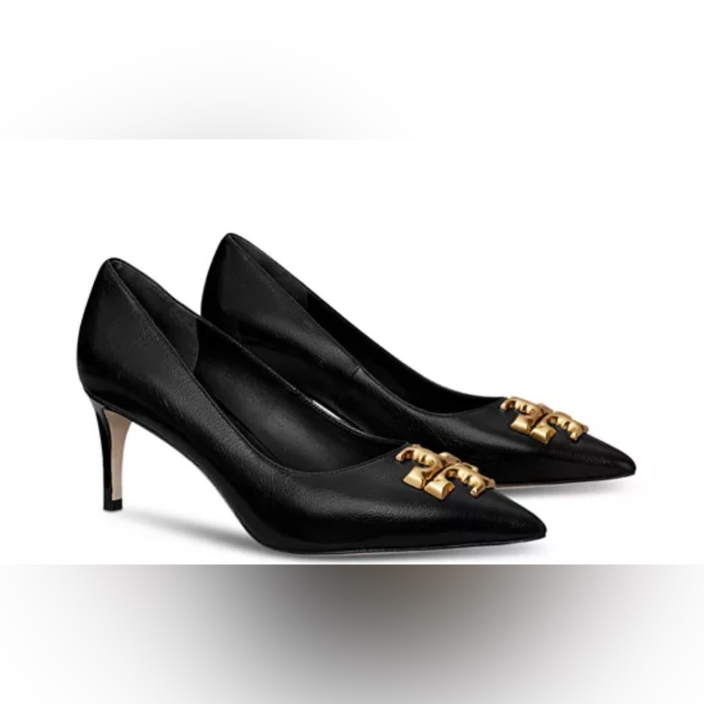 Tory Burch Eleanor Black Heels with Gold Detail